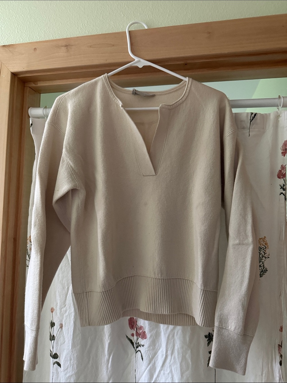 Everlane Cream Off-the-Shoulder Split V Sweater
